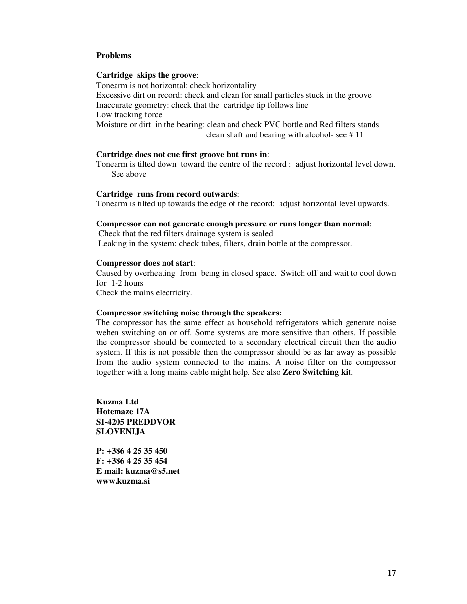 Kuzma AIR LINE 2007-6 User Manual | Page 17 / 17
