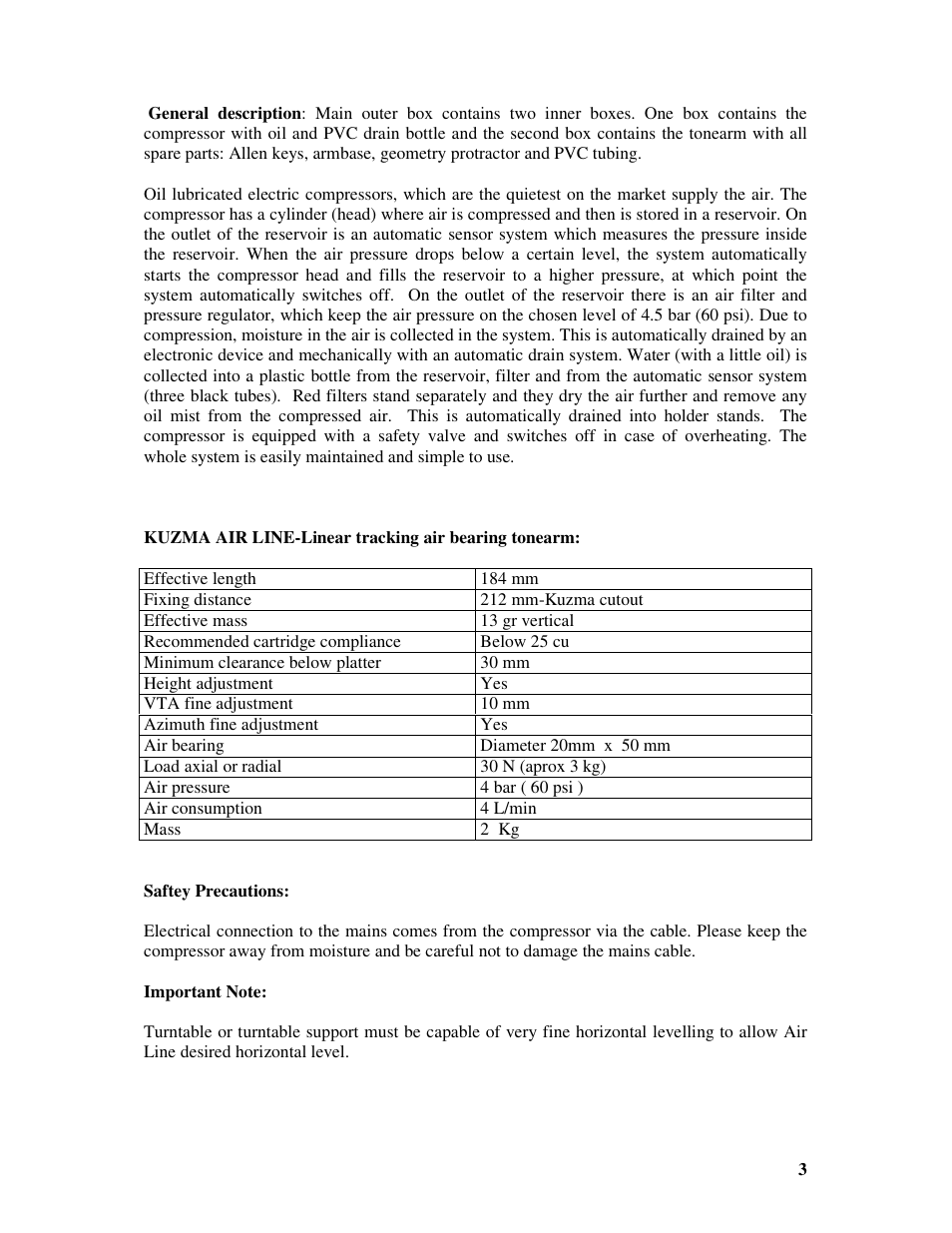 Kuzma AIR LINE 2007-6 User Manual | Page 3 / 17