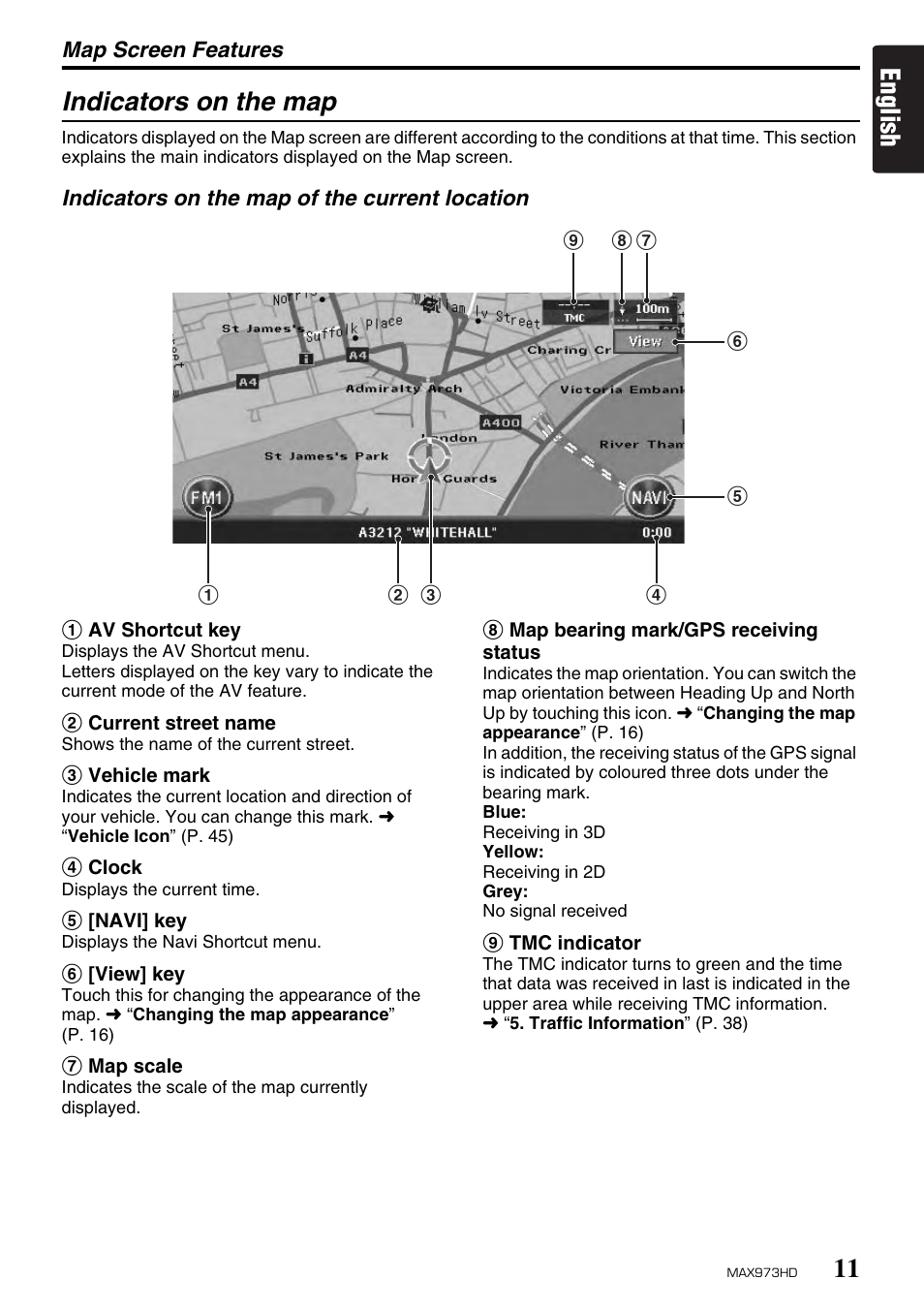 English indicators on the map | Clarion MAX973HD User Manual | Page 10 / 187