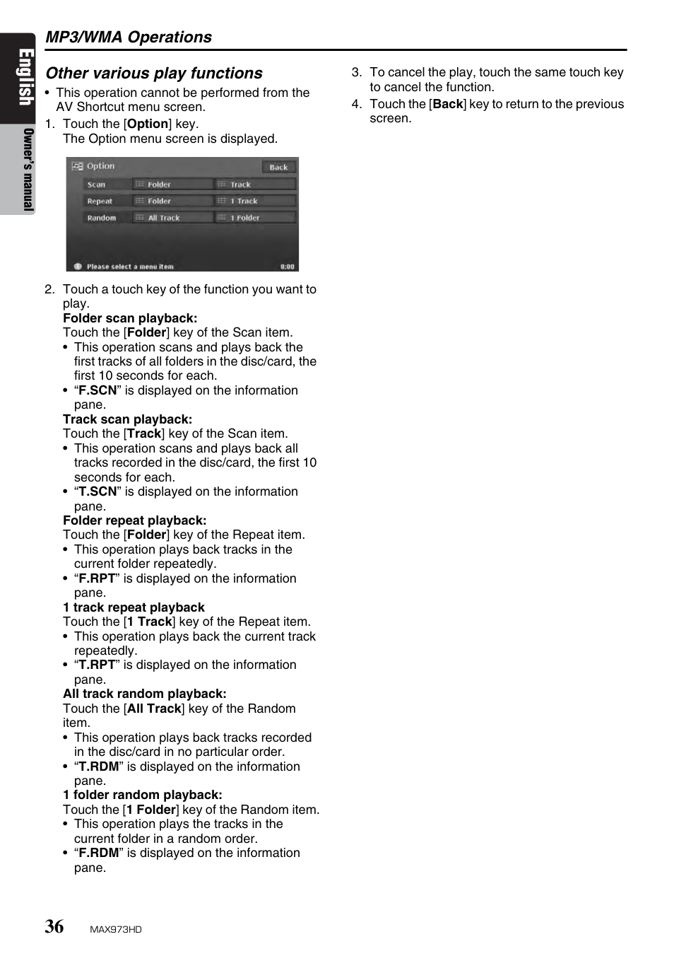 English, Mp3/wma operations, Other various play functions | Clarion MAX973HD User Manual | Page 132 / 187