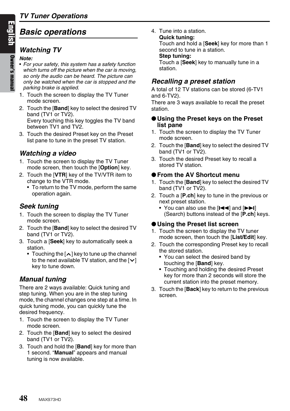 English, Basic operations | Clarion MAX973HD User Manual | Page 144 / 187