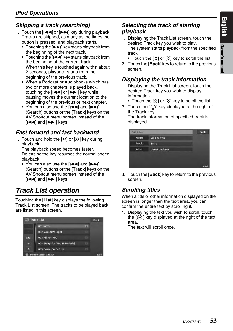 English, Track list operation | Clarion MAX973HD User Manual | Page 149 / 187