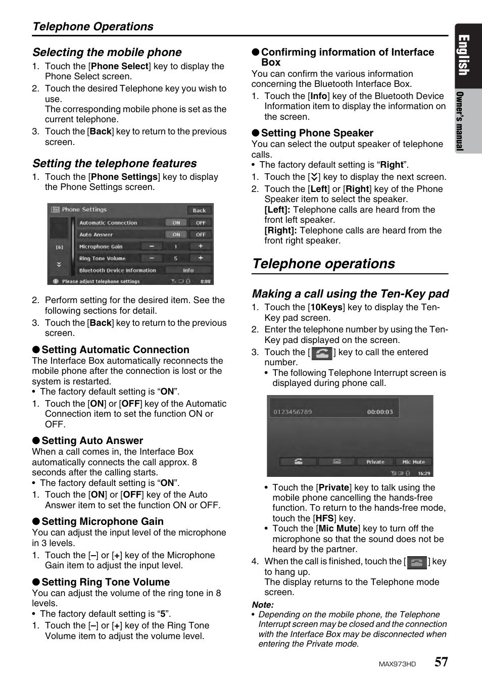 English, Telephone operations | Clarion MAX973HD User Manual | Page 153 / 187