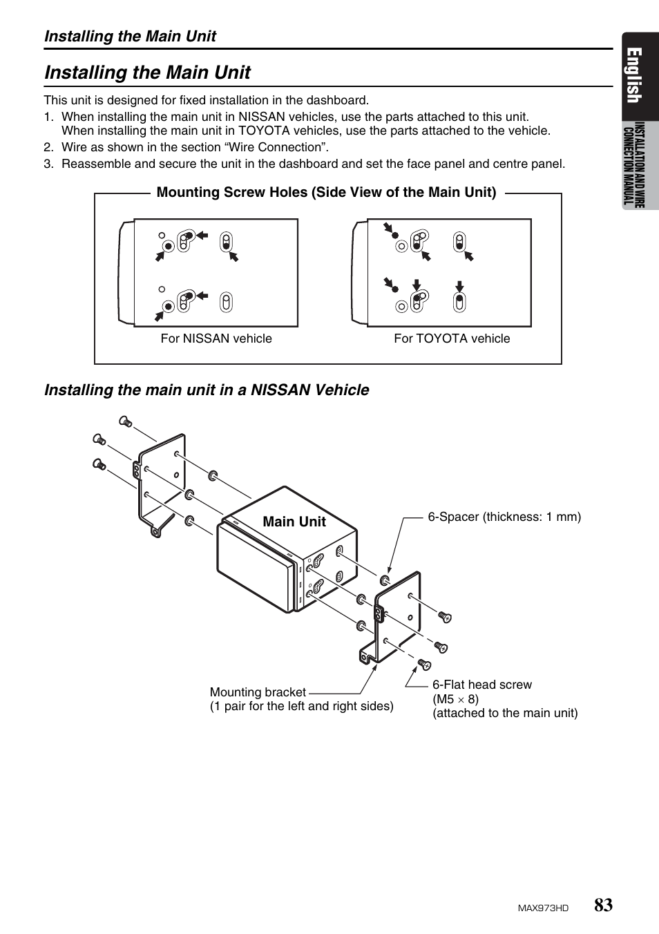 English, Installing the main unit | Clarion MAX973HD User Manual | Page 179 / 187