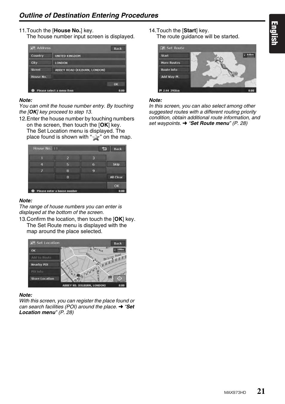 English, Outline of destination entering procedures | Clarion MAX973HD User Manual | Page 20 / 187