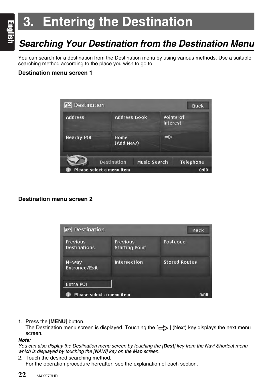 Entering the destination, English | Clarion MAX973HD User Manual | Page 21 / 187