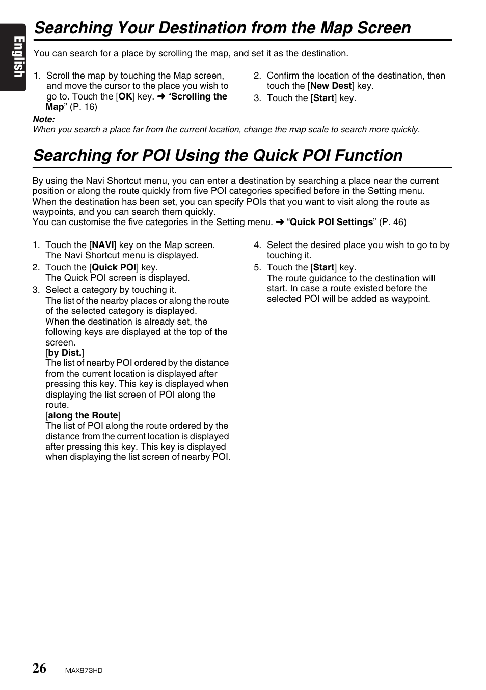 Searching your destination from the map screen, Searching for poi using the quick poi function, English | Clarion MAX973HD User Manual | Page 25 / 187