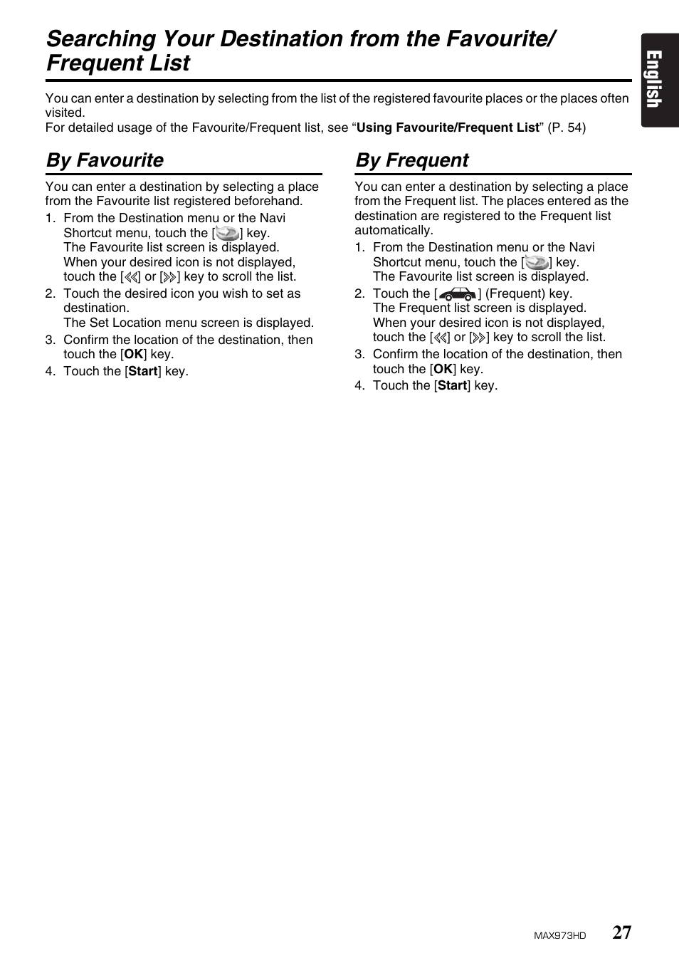 English, By favourite, By frequent | Clarion MAX973HD User Manual | Page 26 / 187