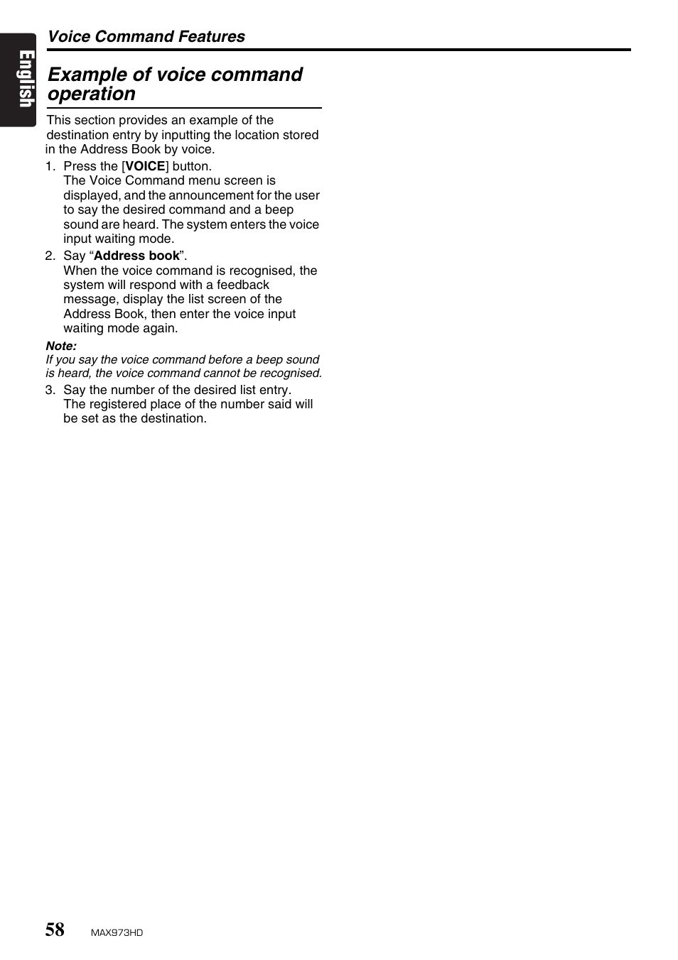 English example of voice command operation | Clarion MAX973HD User Manual | Page 57 / 187