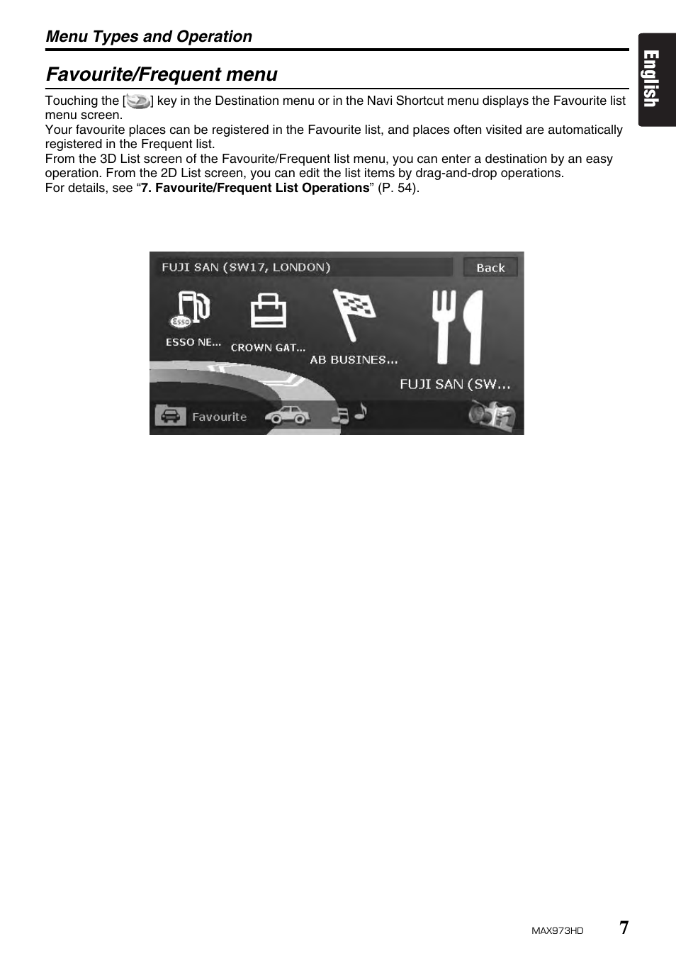 English favourite/frequent menu | Clarion MAX973HD User Manual | Page 6 / 187