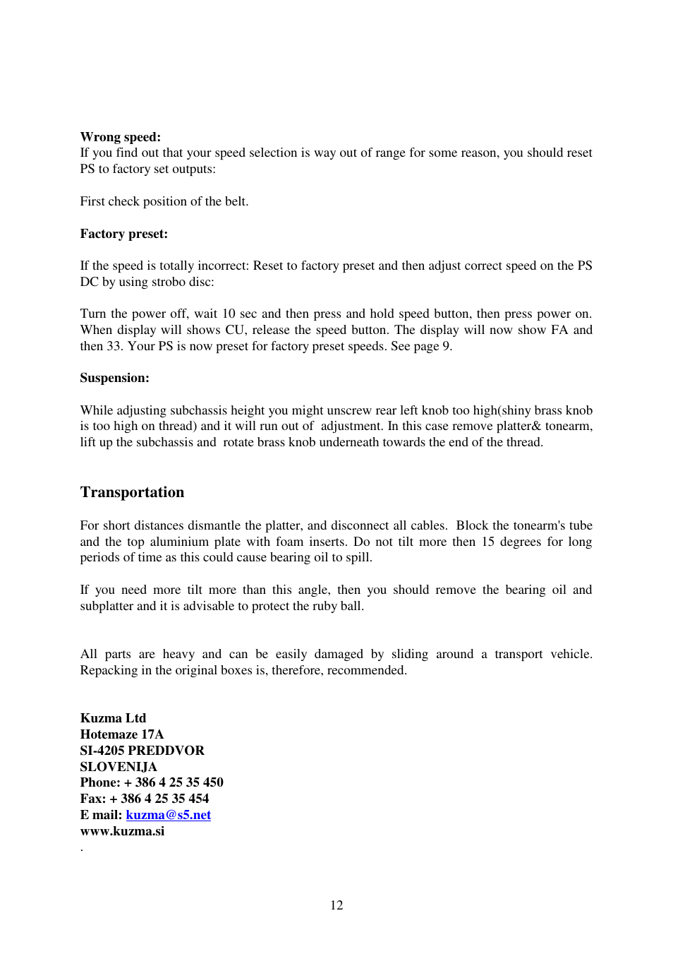 Kuzma Stabi M 130524 User Manual | Page 12 / 13