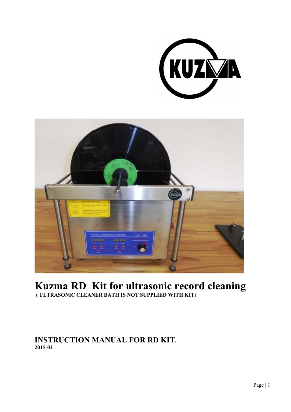 Kuzma RD ULTRASONIC CLEANER KIT 150217 User Manual | 15 pages