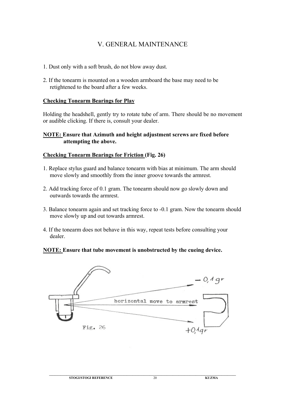 V. general maintenance | Kuzma Stogi Reference User Manual | Page 20 / 25