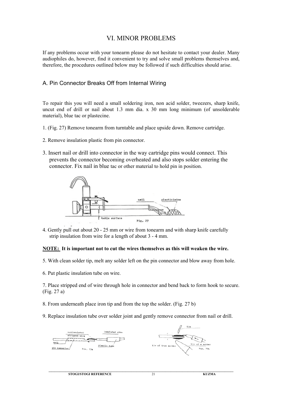 Vi. minor problems | Kuzma Stogi Reference User Manual | Page 21 / 25