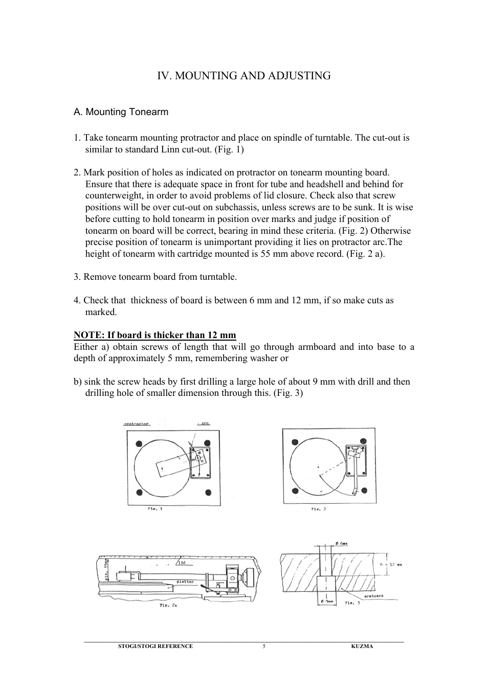 Iv. mounting and adjusting | Kuzma Stogi Reference User Manual | Page 5 / 25