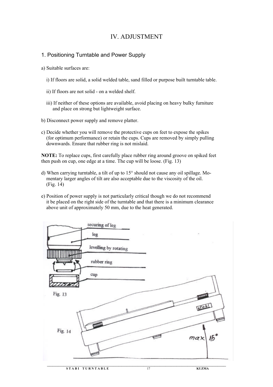 Iv. adjustment | Kuzma Stabi User Manual | Page 17 / 29