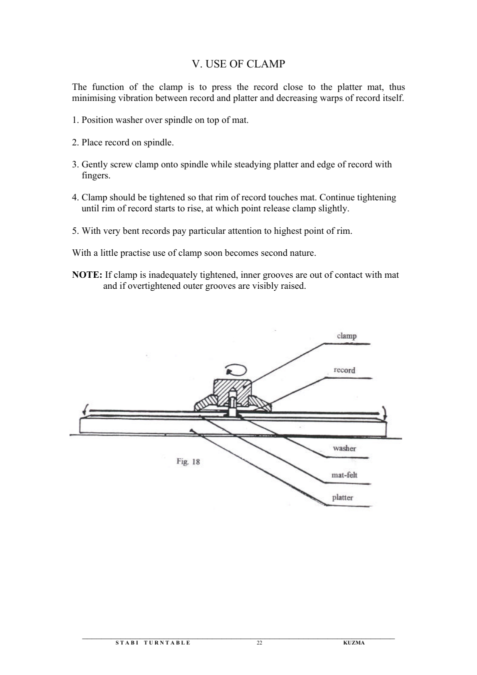 V. use of clamp | Kuzma Stabi User Manual | Page 22 / 29