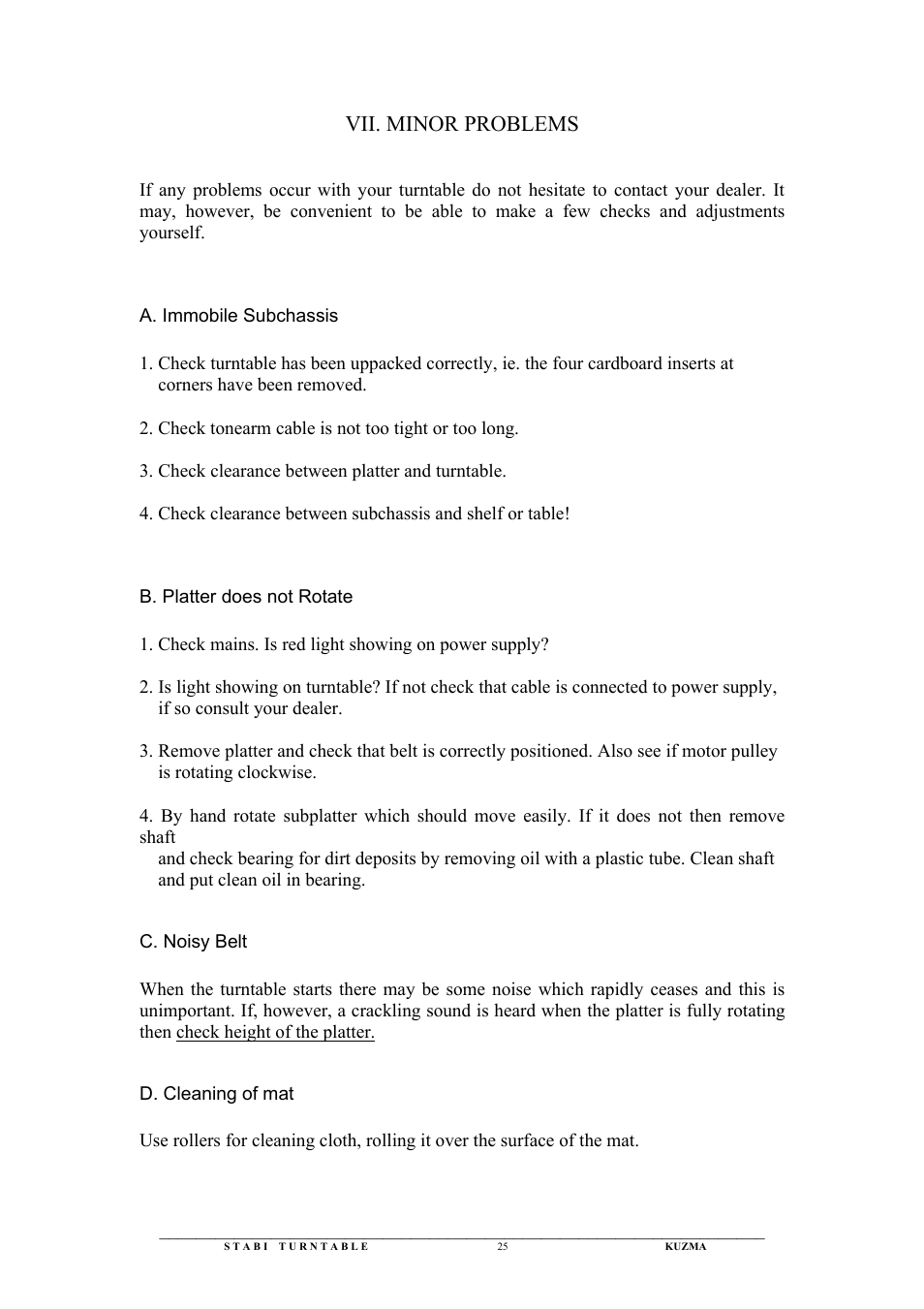 Vii. minor problems | Kuzma Stabi User Manual | Page 25 / 29