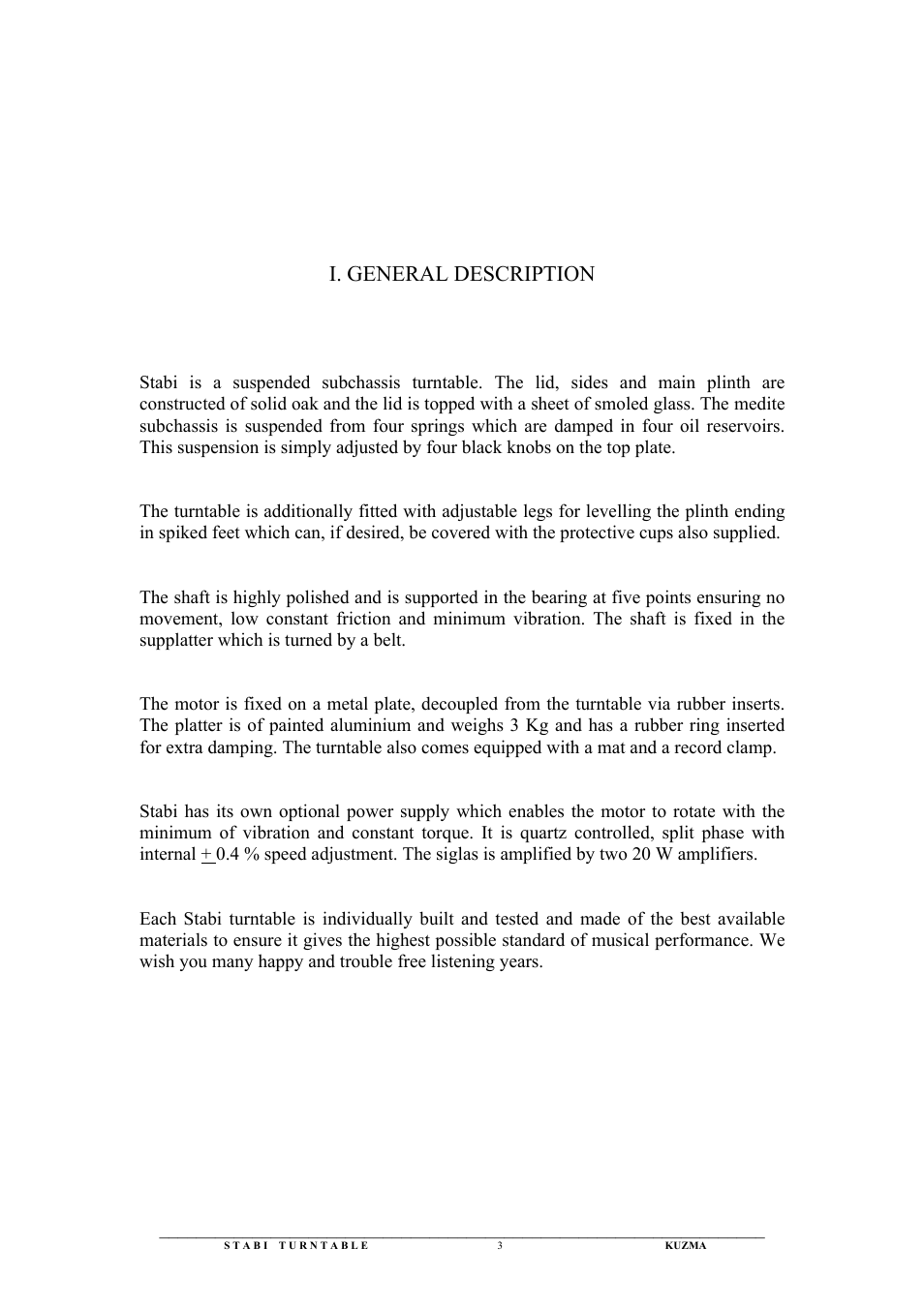 I. general description | Kuzma Stabi User Manual | Page 3 / 29