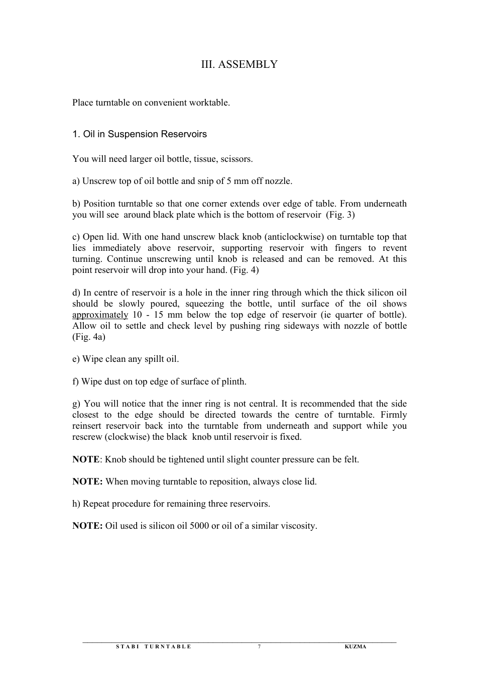 Iii. assembly | Kuzma Stabi User Manual | Page 7 / 29