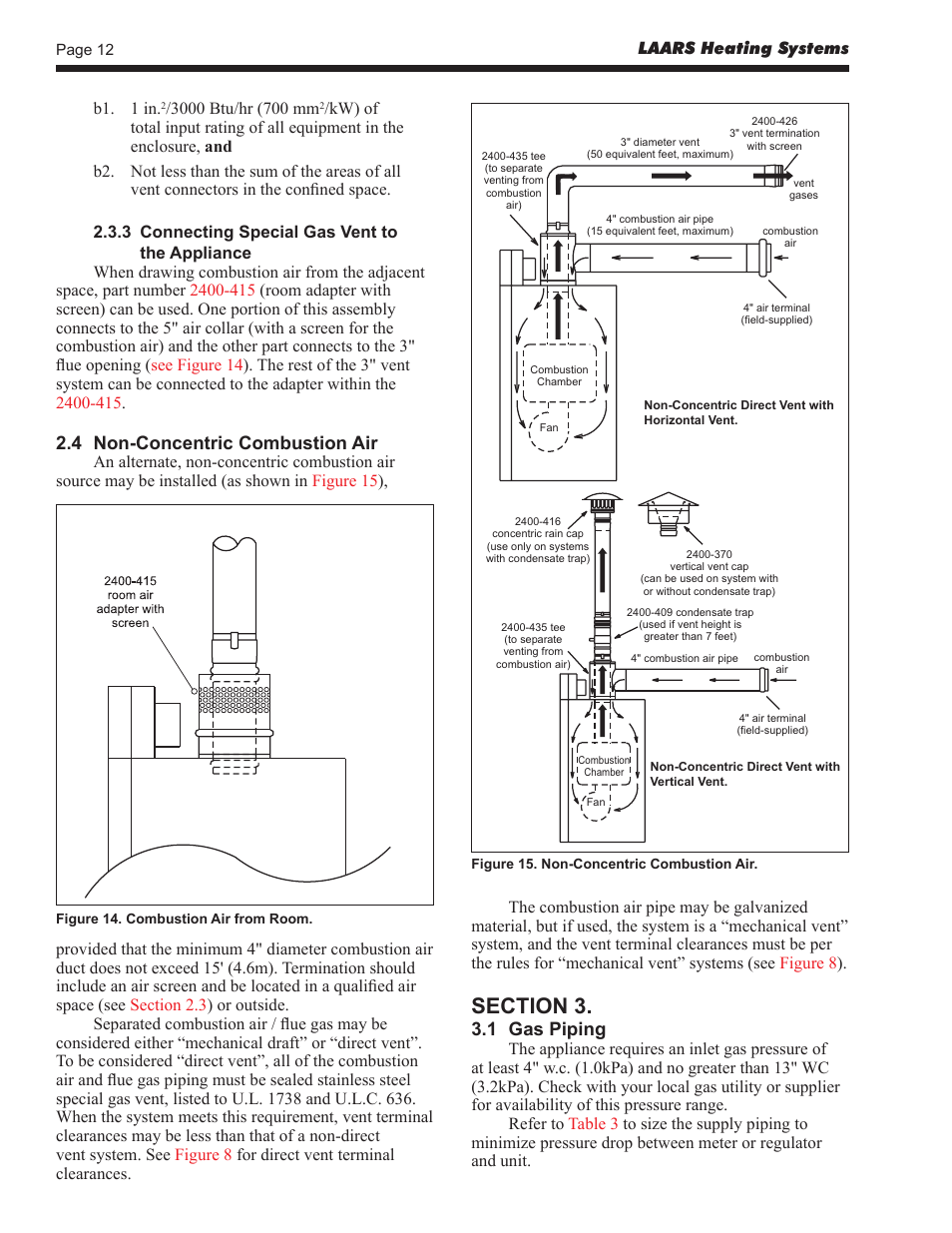 4 non-concentric combustion air, 1 gas piping | LAARS EBP 175 MBTU/h - Installation, Operation and Maintenance Instructions User Manual | Page 12 / 40