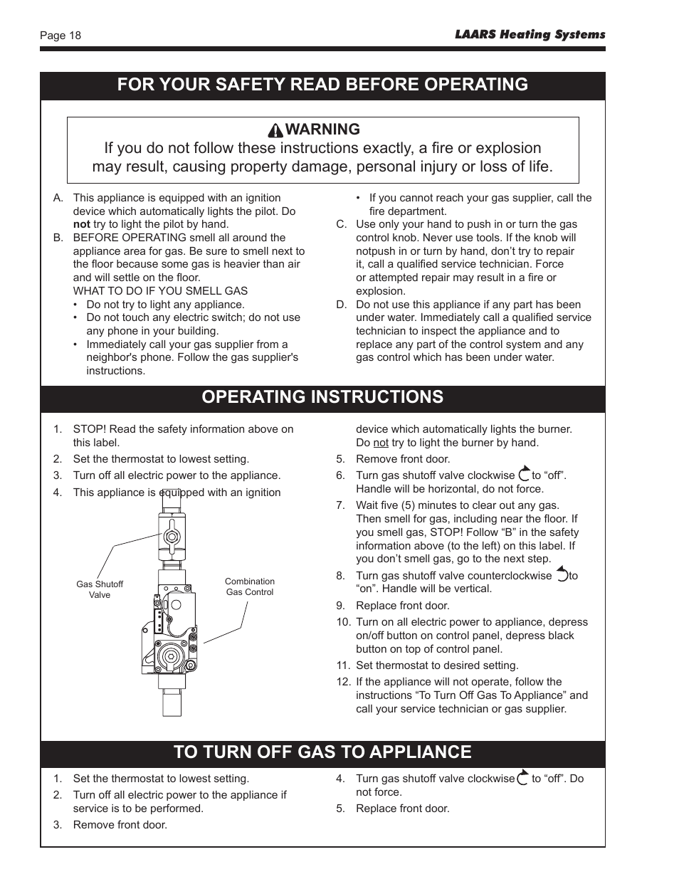 For your safety read before operating, Operating instructions | LAARS EBP 175 MBTU/h - Installation, Operation and Maintenance Instructions User Manual | Page 18 / 40