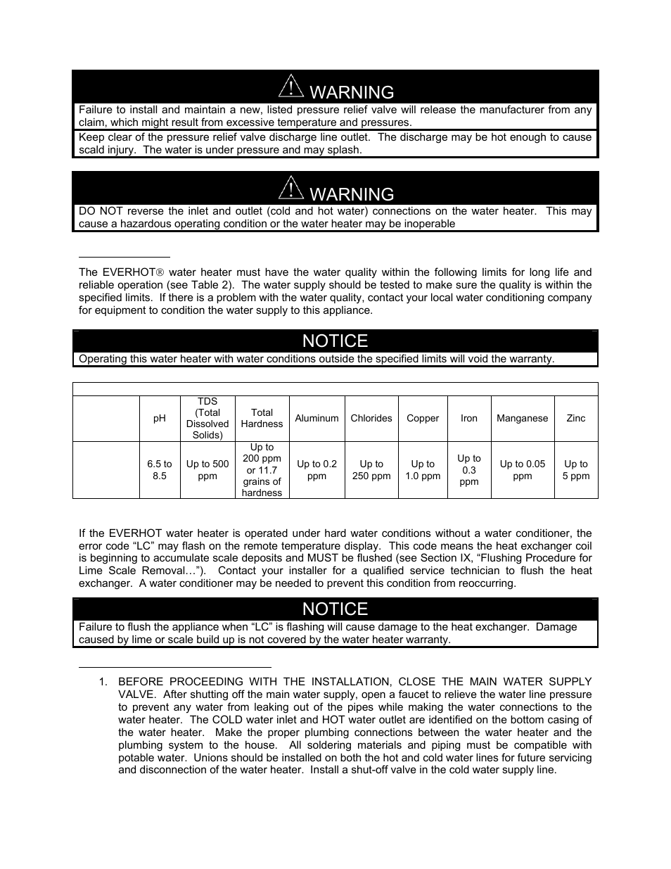 Water quality, Description, Instructions for connections | Warning, Notice | LAARS IGE-199C - Installation Manual User Manual | Page 11 / 44
