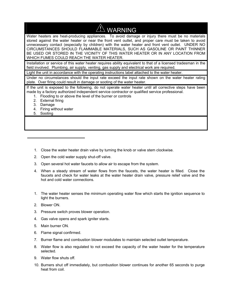 General instructions, To fill the water heater, Warning | LAARS IGE-199C - Installation Manual User Manual | Page 28 / 44