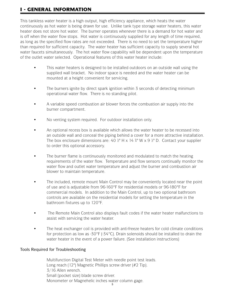 I - general information | LAARS IGE-199C-5(N,X) - Service Manual User Manual | Page 5 / 60