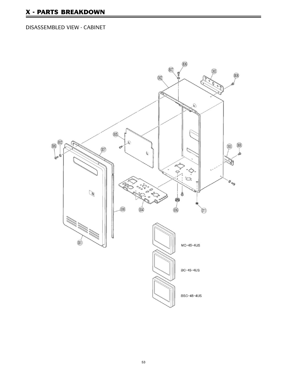 X - parts breakdown | LAARS IGE-199C-5(N,X) - Service Manual User Manual | Page 53 / 60