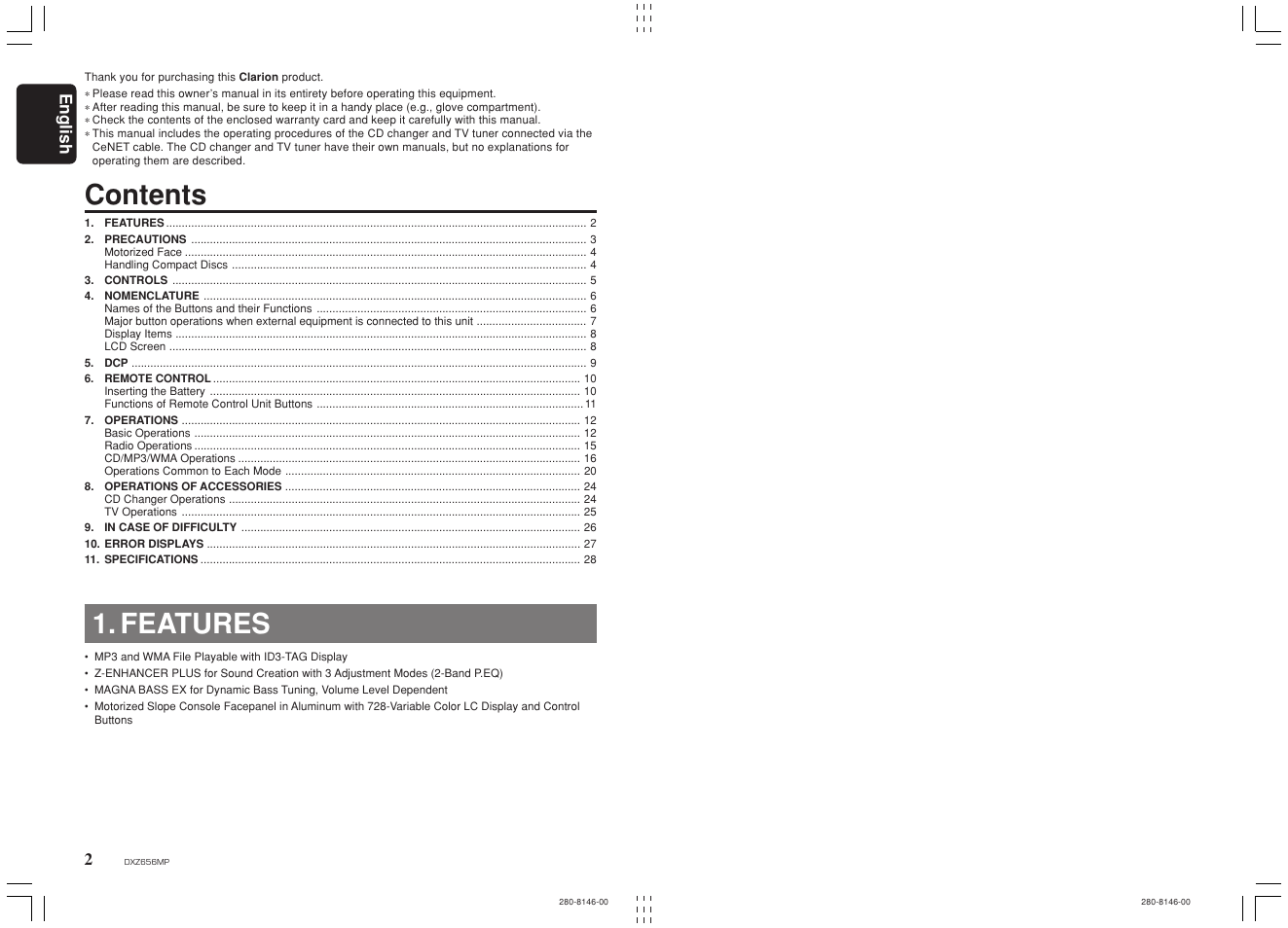 Clarion DXZ656MP User Manual | Page 2 / 29