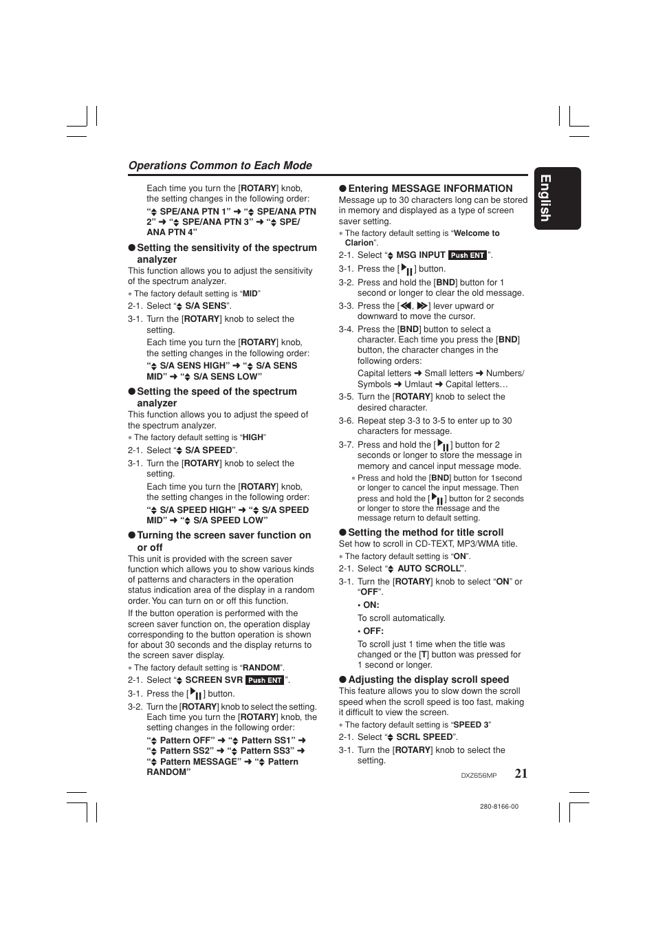 21 english, Operations common to each mode | Clarion DXZ656MP User Manual | Page 21 / 29
