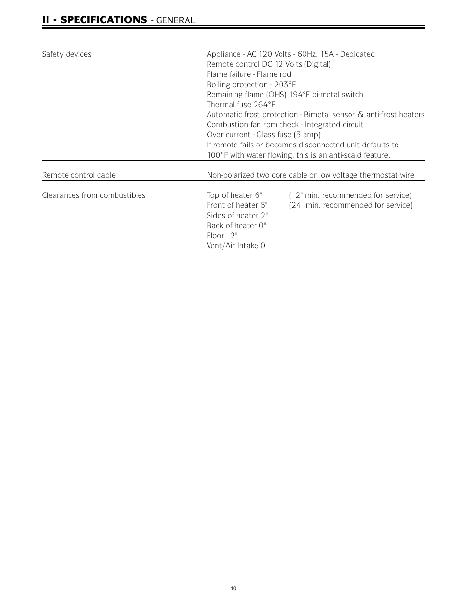 Ii - specifications | LAARS IGI-180C-5(N,X) - Service Manual User Manual | Page 10 / 64