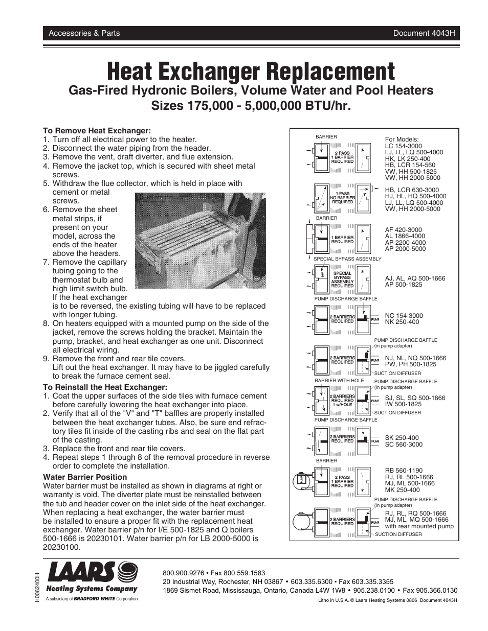 LAARS Heat Exchanger - Installation Manual User Manual | 1 page