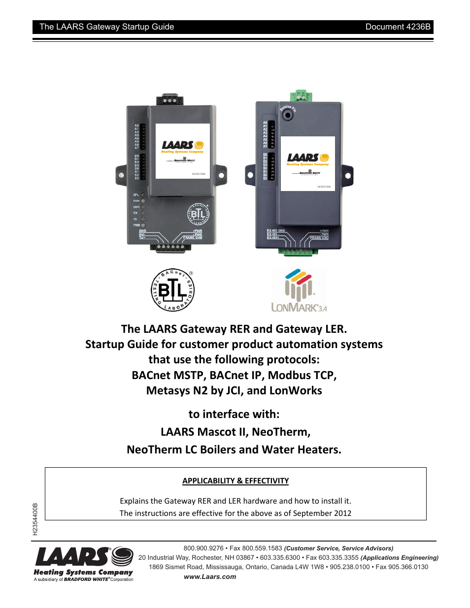 LAARS Gateway LER - Manual User Manual | 33 pages