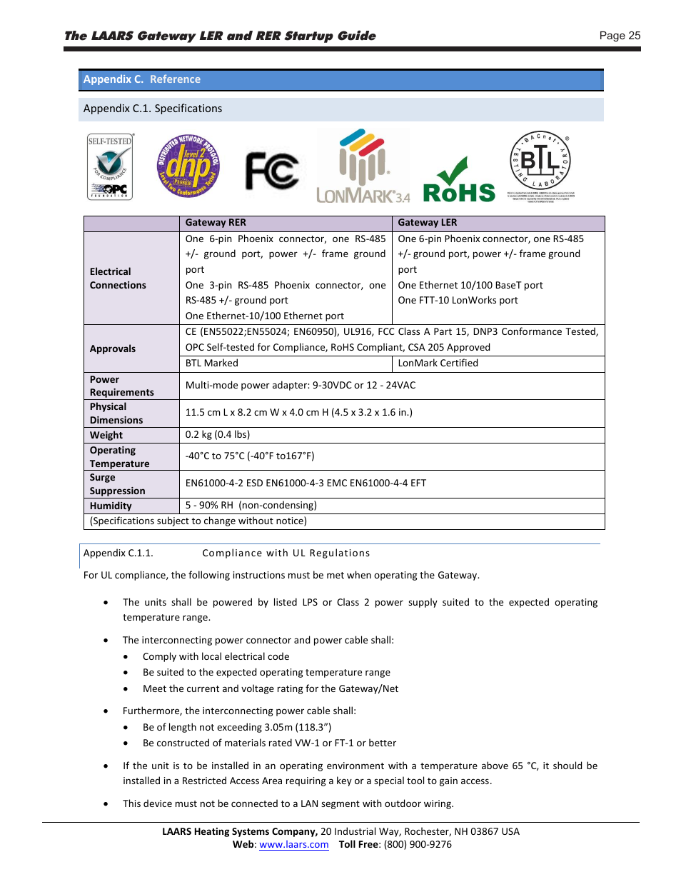 LAARS Gateway LER - Manual User Manual | Page 25 / 33