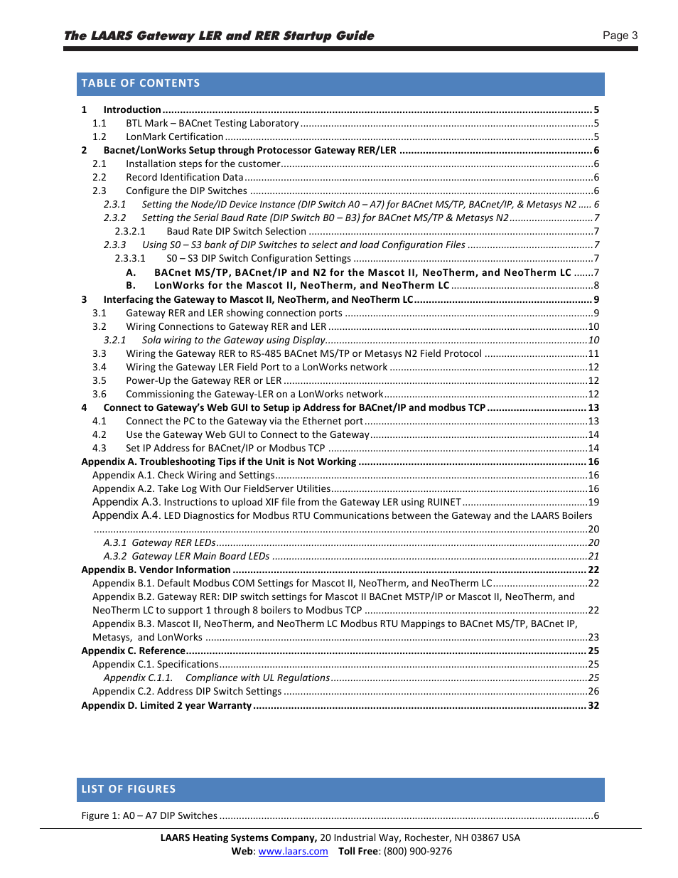 LAARS Gateway LER - Manual User Manual | Page 3 / 33