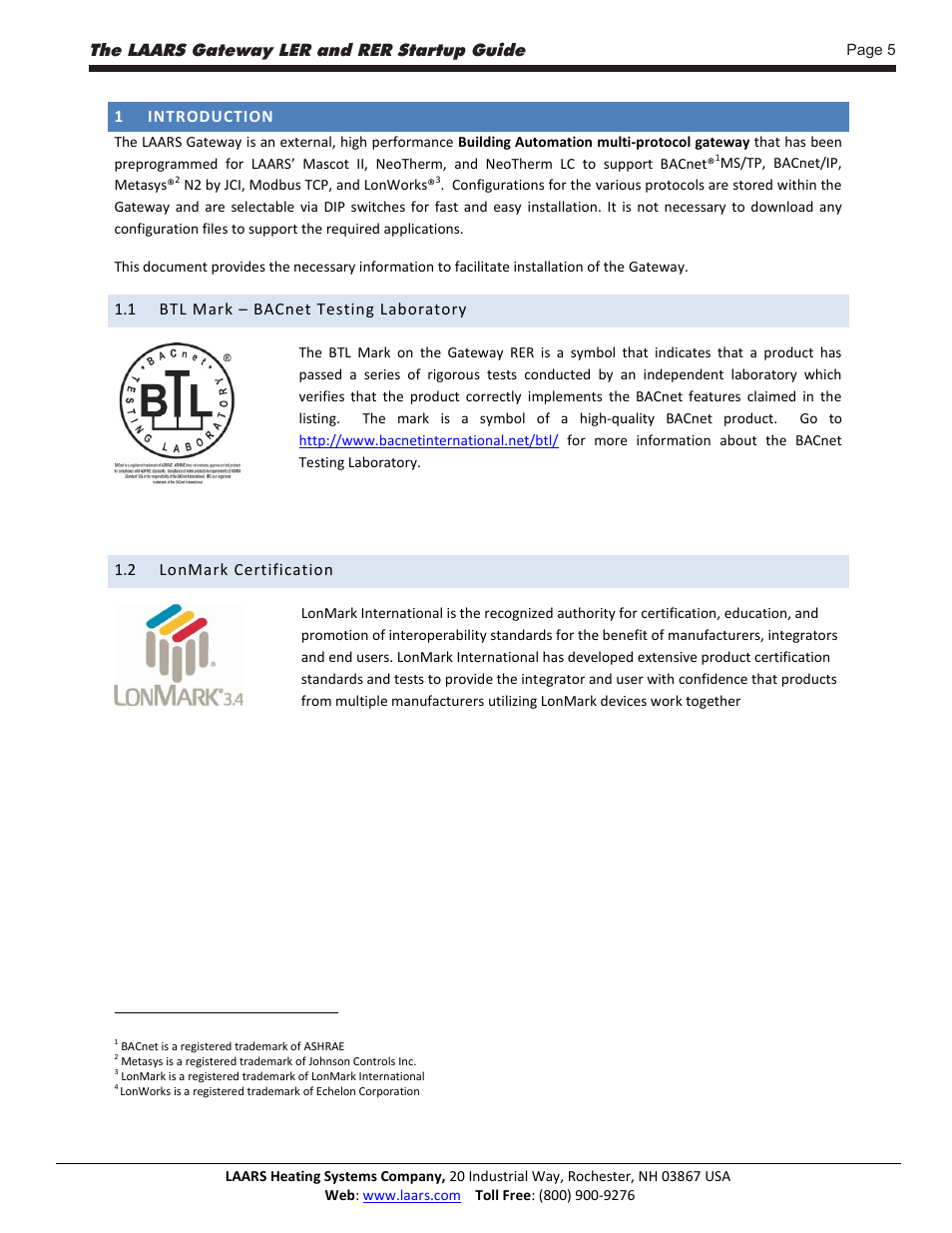 Laars gateway startup guide page 5 of 32 | LAARS Gateway LER - Manual User Manual | Page 5 / 33