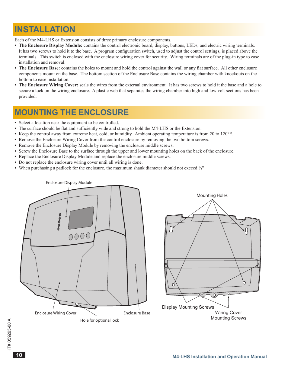 Installation, Mounting the enclosure | LAARS M4-LHS - Installation Manual User Manual | Page 10 / 55