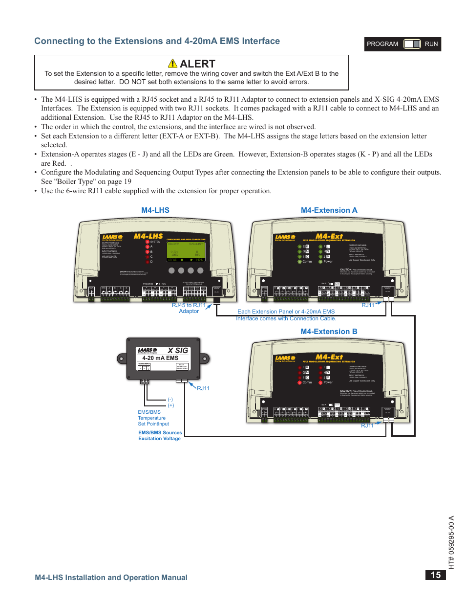 M4-lhs, Alert, A b c d | Hybrid control, M4-lhs installation and operation manual, System, M4-extension a, M4-extension b, X sig, Ma gnd vlt | LAARS M4-LHS - Installation Manual User Manual | Page 15 / 55