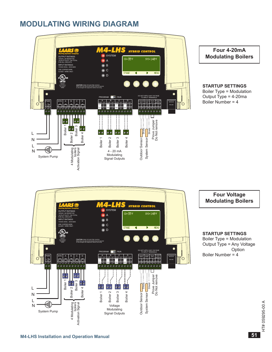 Modulating wiring diagram, M4-lhs, M4-lhs installation and operation manual | System pump, Boi le r 3 b oi le r 4 | LAARS M4-LHS - Installation Manual User Manual | Page 54 / 55
