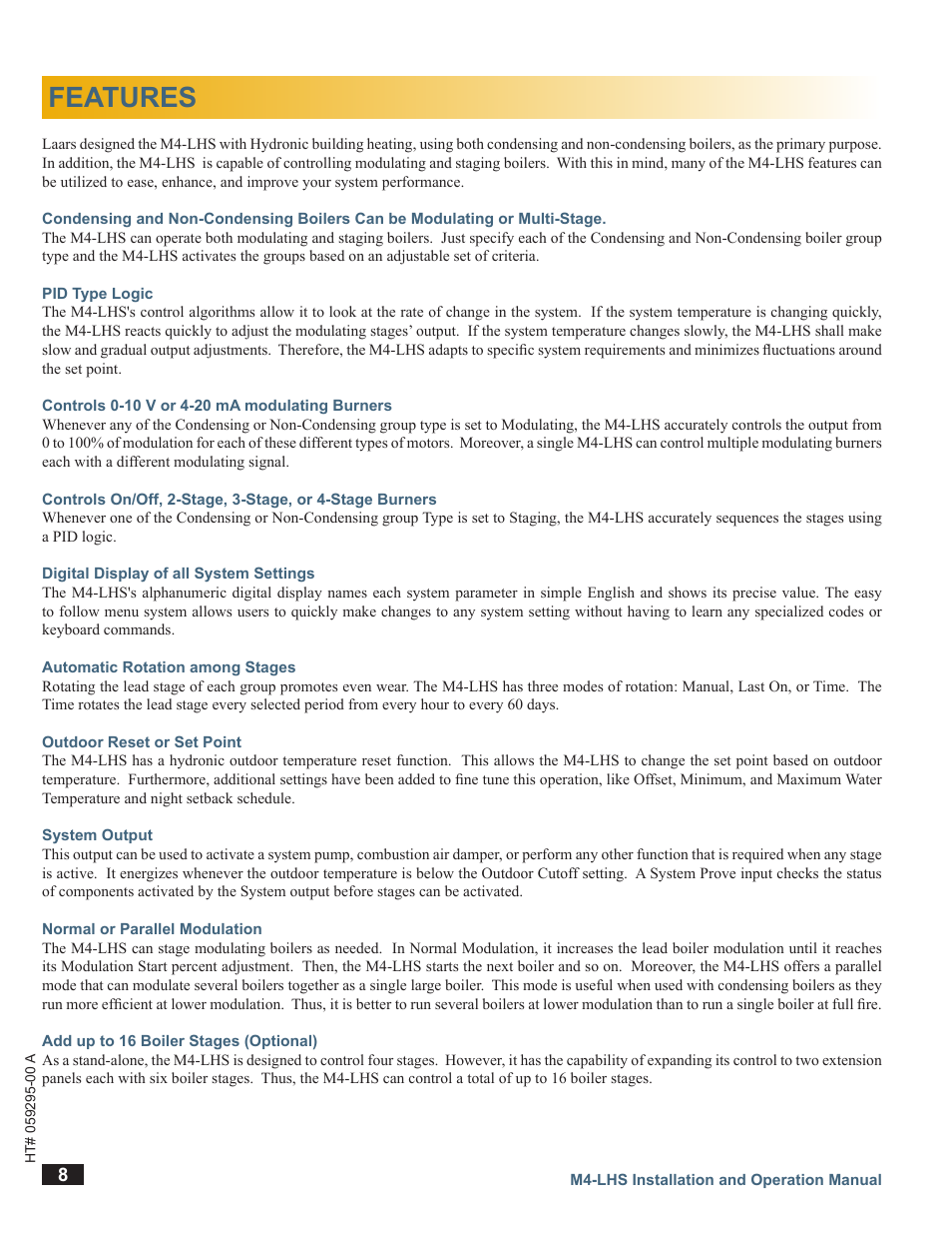 Features | LAARS M4-LHS - Installation Manual User Manual | Page 8 / 55