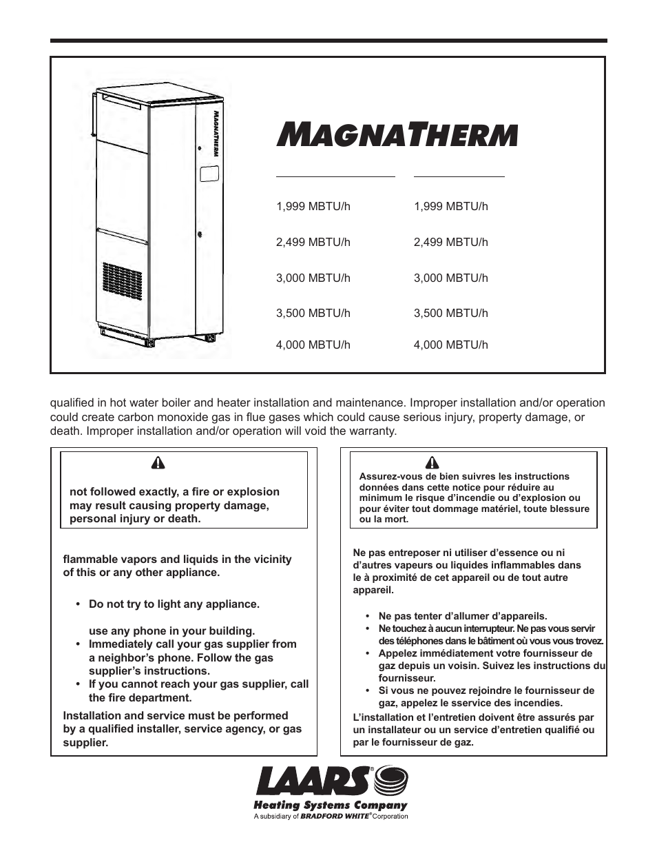 LAARS MagnaTherm MGV - Installation, Operation and Maintenance Instructions User Manual | 104 pages