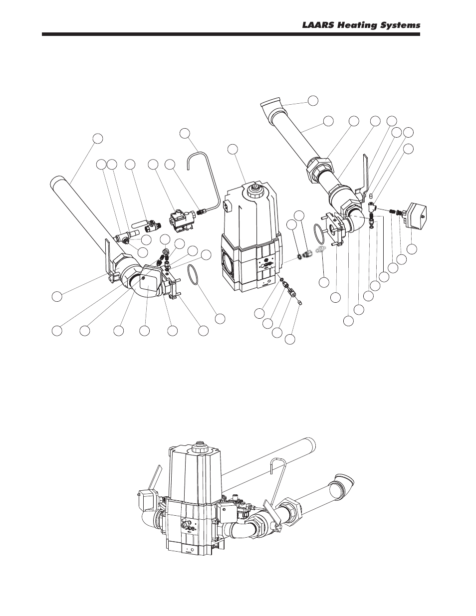 Gas train assembly (models 3500 and 4000), Laars heating systems, Page 96 | Blower burner assembly, Standard, mgt 4.0 | LAARS MagnaTherm MGV - Installation, Operation and Maintenance Instructions User Manual | Page 100 / 104