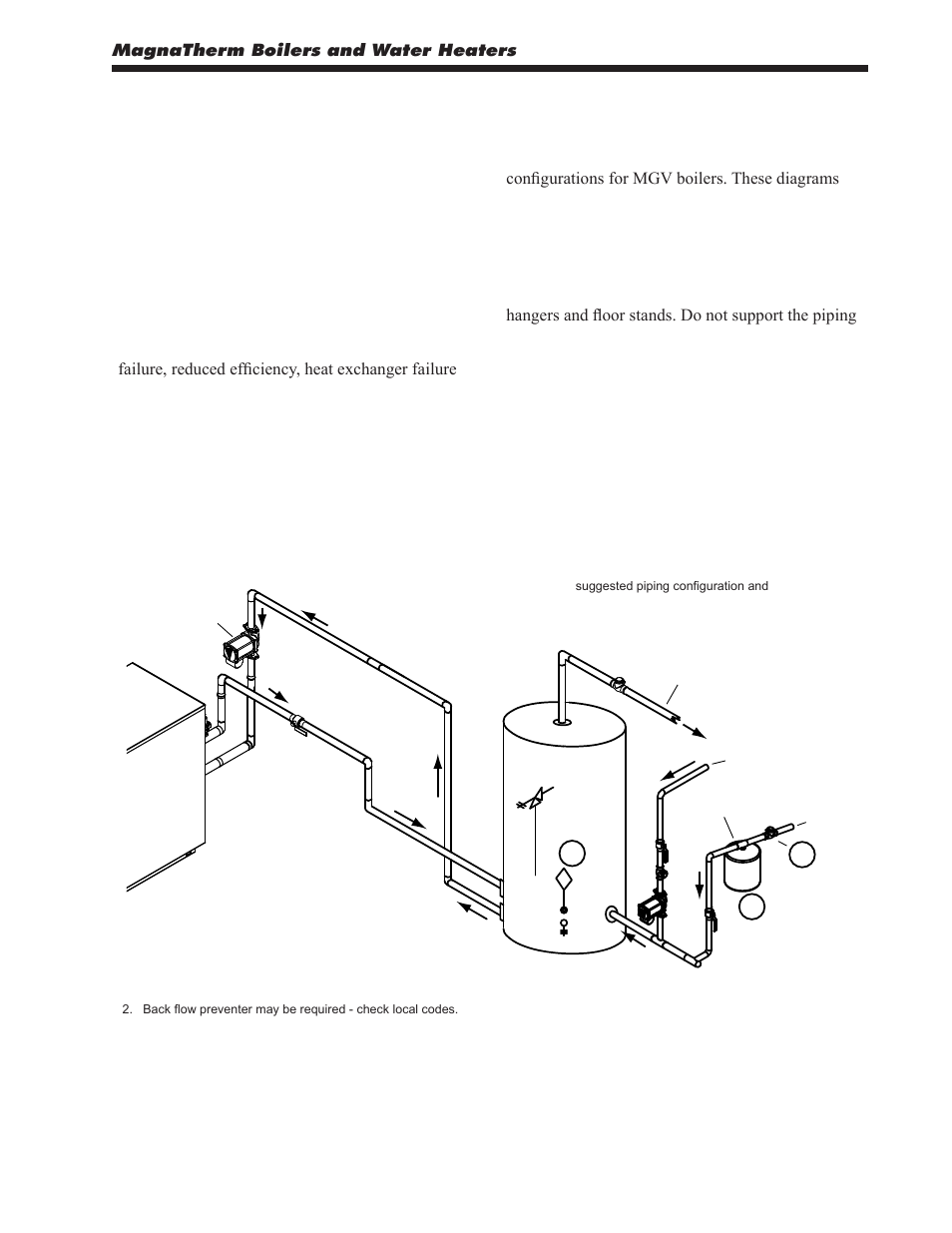 Section 7. water connections mgv units, 1 mgv water quality, 2 mgv suggested piping schematics | 3 mgv piping requirements, Dhw piping - one heater, one vertical tank | LAARS MagnaTherm MGV - Installation, Operation and Maintenance Instructions User Manual | Page 29 / 104