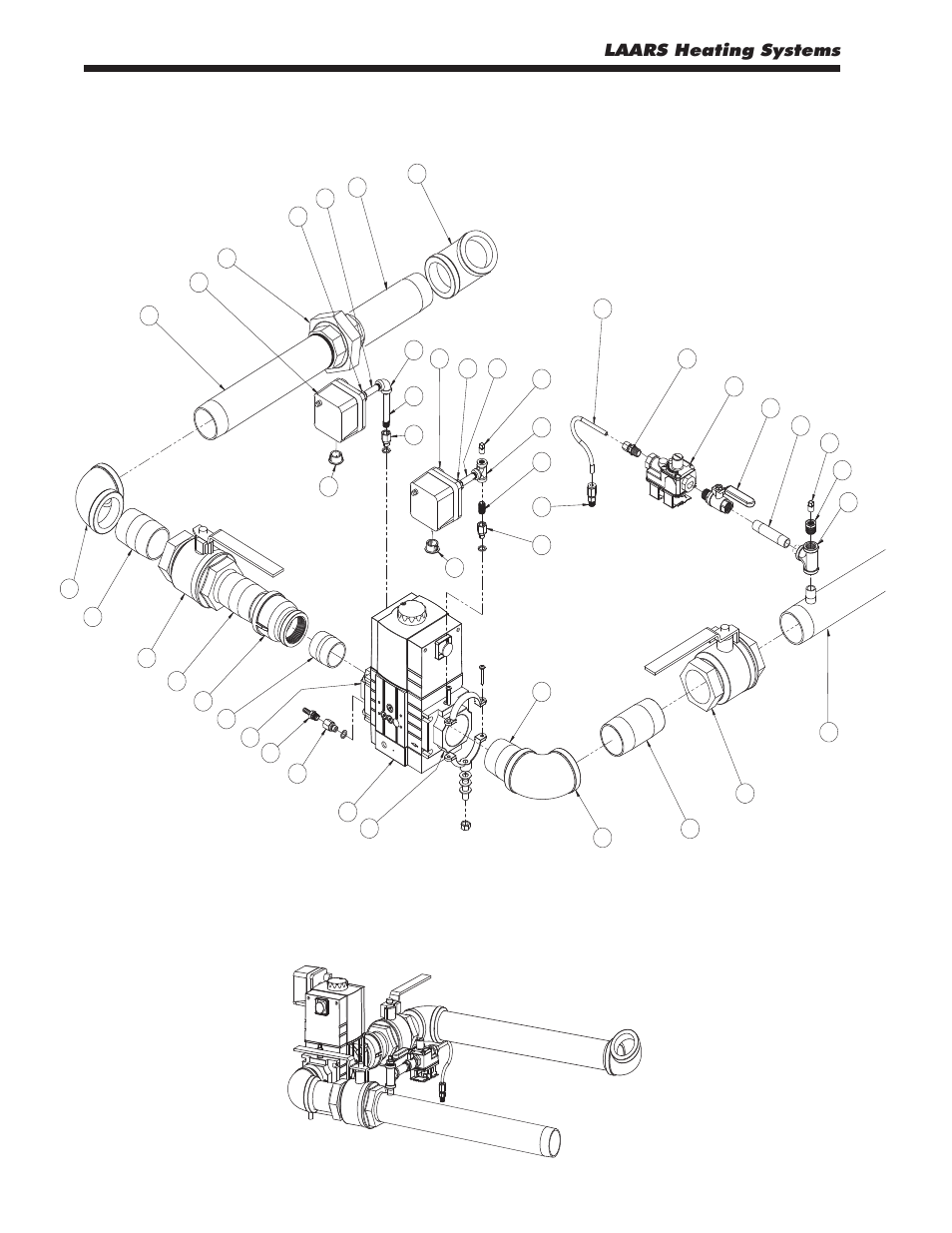 Gas train assembly (models 2000, 2500 and 3000), Laars heating systems, Page 94 | Gas train assembly | LAARS MagnaTherm MGV - Installation, Operation and Maintenance Instructions User Manual | Page 98 / 104