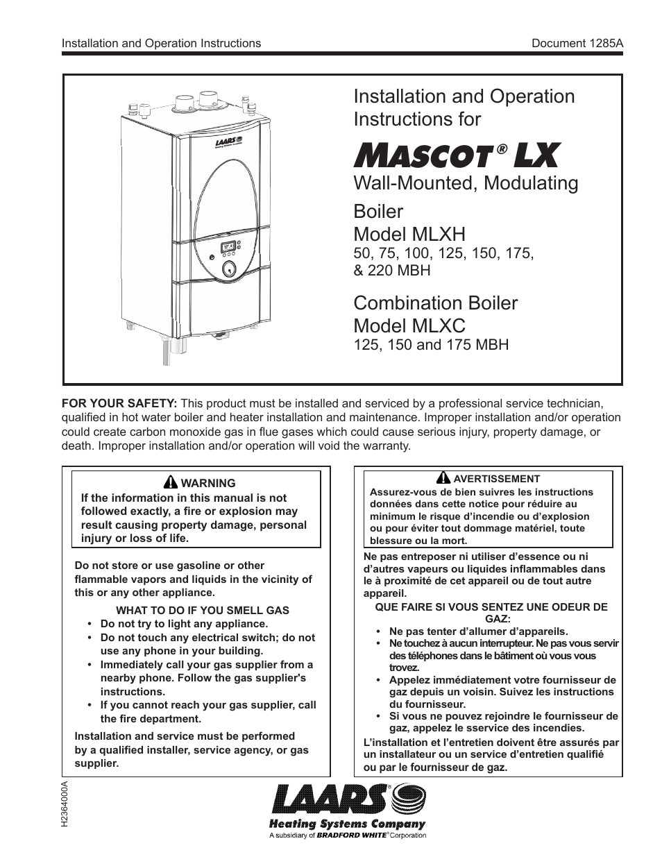 LAARS Mascot LX MLXC 175 MBH - Install and Operating Manual User Manual | 56 pages