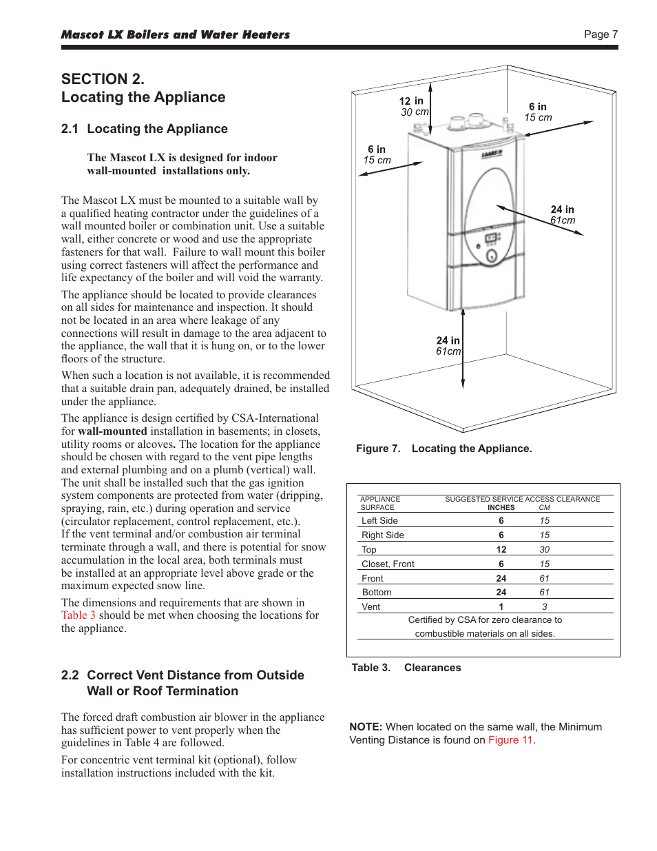 1 locating the appliance | LAARS Mascot LX MLXC 175 MBH - Install and Operating Manual User Manual | Page 11 / 56