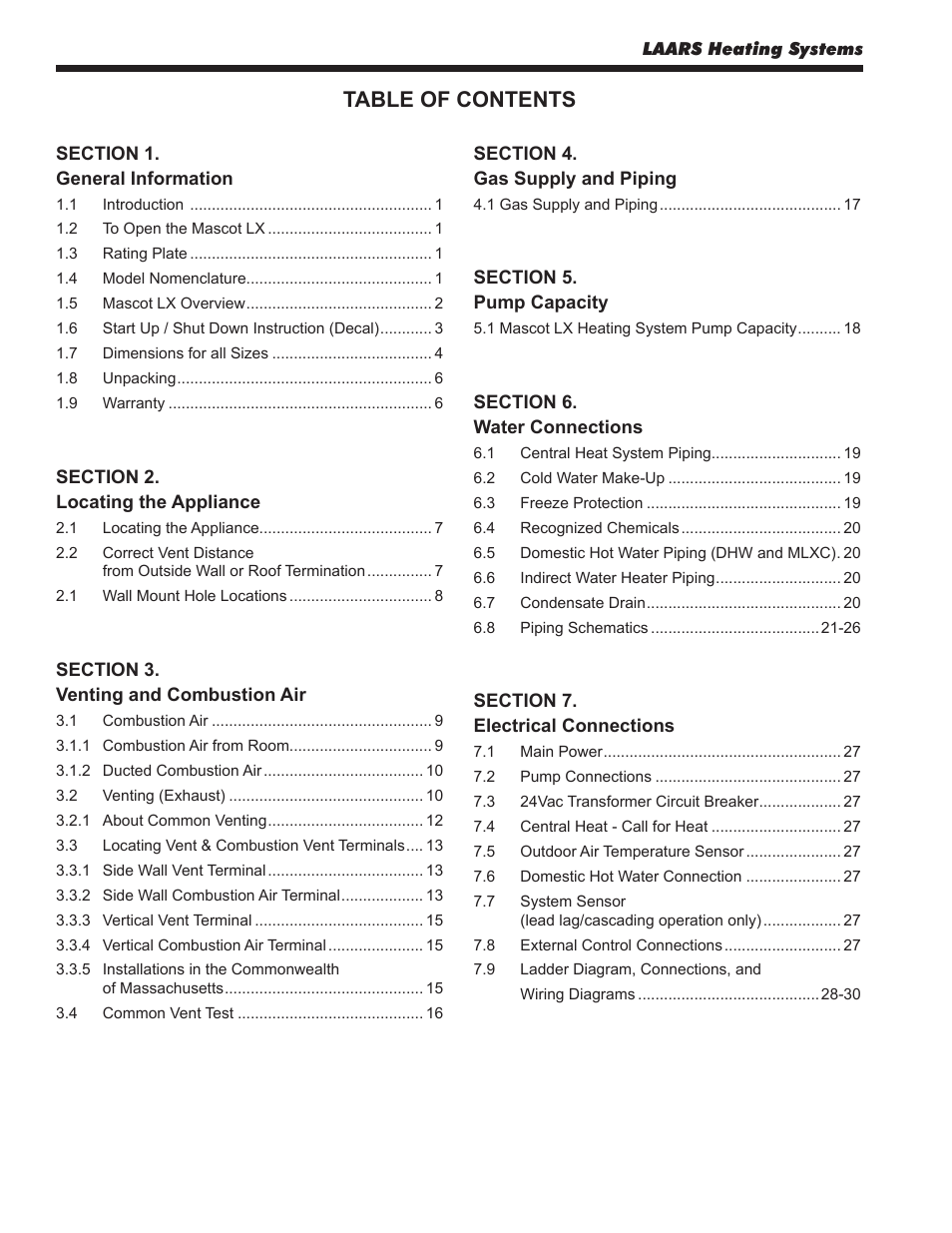 LAARS Mascot LX MLXC 175 MBH - Install and Operating Manual User Manual | Page 2 / 56