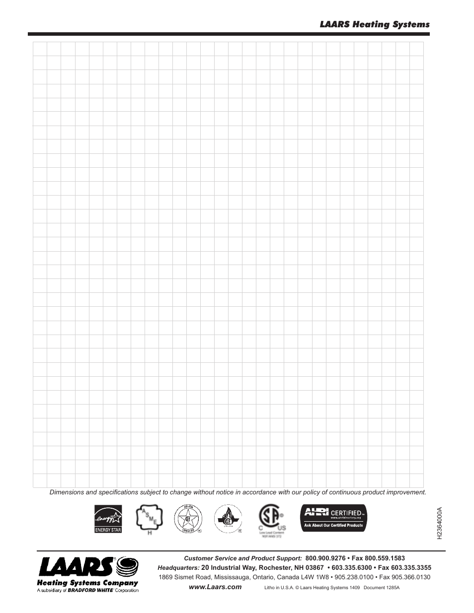 Laars heating systems | LAARS Mascot LX MLXC 175 MBH - Install and Operating Manual User Manual | Page 56 / 56